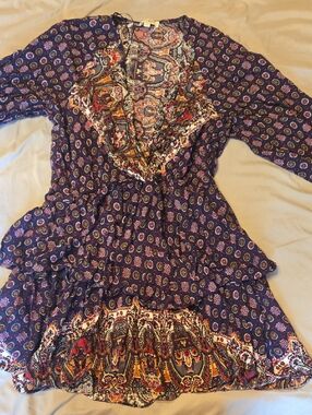 Umgee Purple Floral Paisley V-Neck Mini Dress